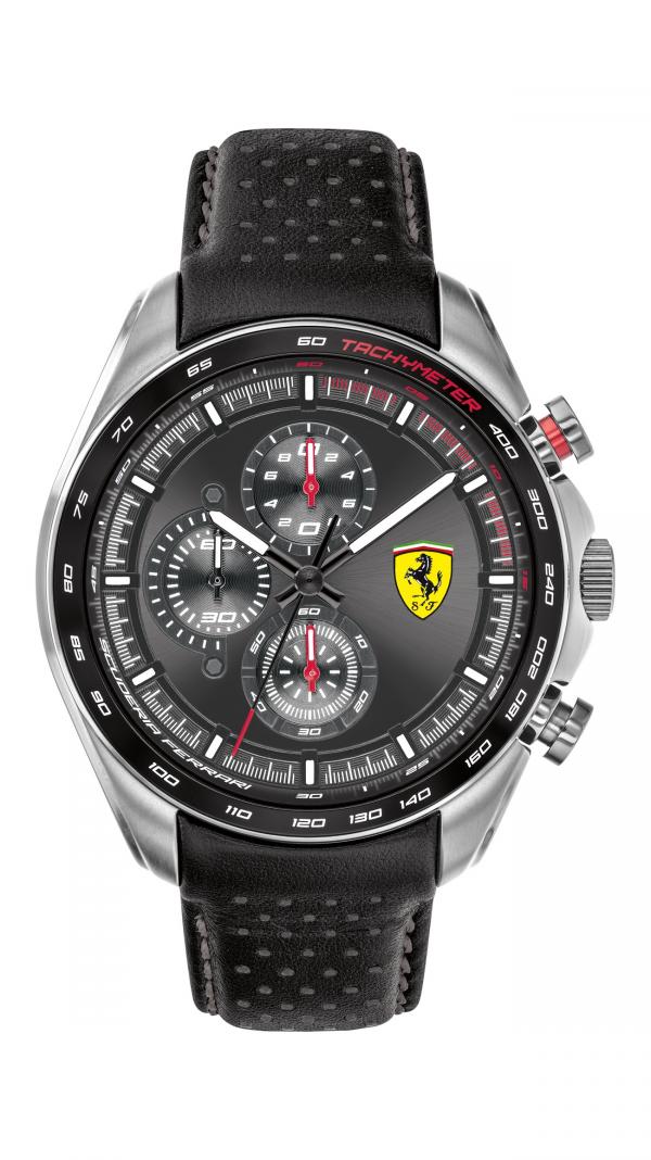 SPEEDRACER CHRONOGRAPH WATCH WITH BLACK PERFORATED LEATHER STRAP AND GREY DETAILS