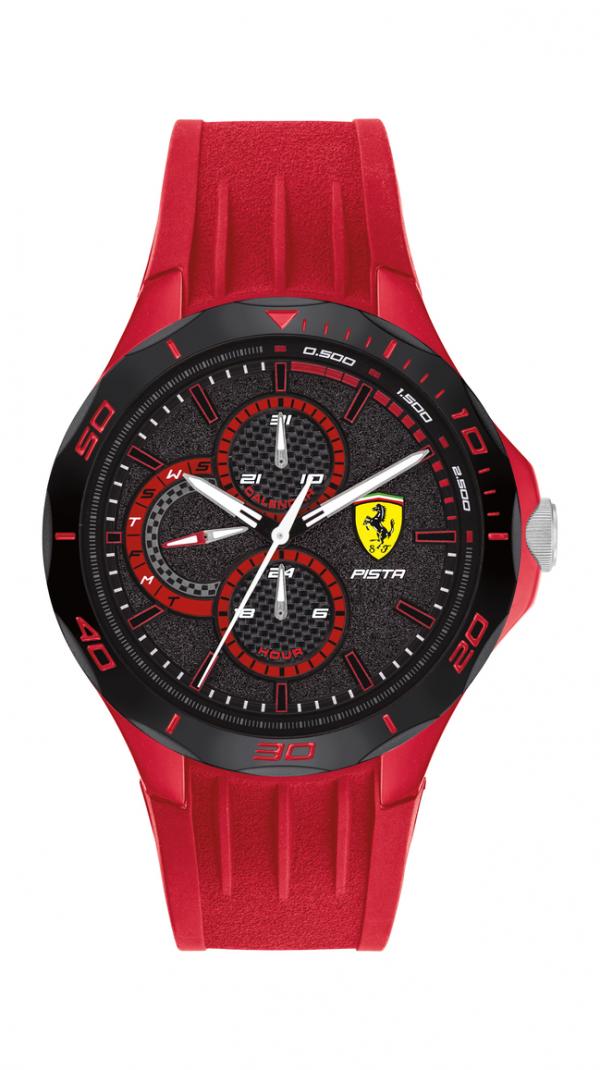 MULTIFUNCTIONAL RED PISTA WATCH WITH BLACK DIAL