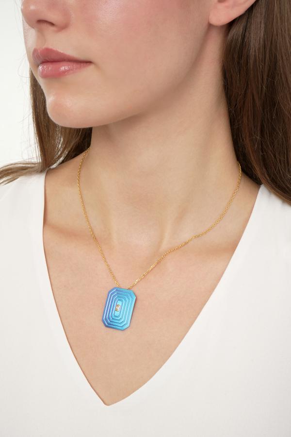 ARSENIS _ OCTAGON - 18K GOLD, TITANIUM AND DIAMOND PENDANT _LM blue