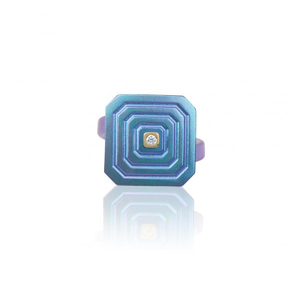 ARSENIS _ OCTAGON - 18K GOLD, TITANIUM AND DIAMOND RING _SM blue