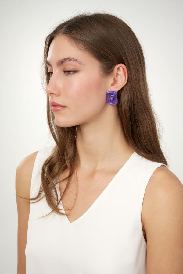 ARSENIS _ OCTAGON - 18K GOLD, TITANIUM AND DIAMOND EARRINGS _LM magenta