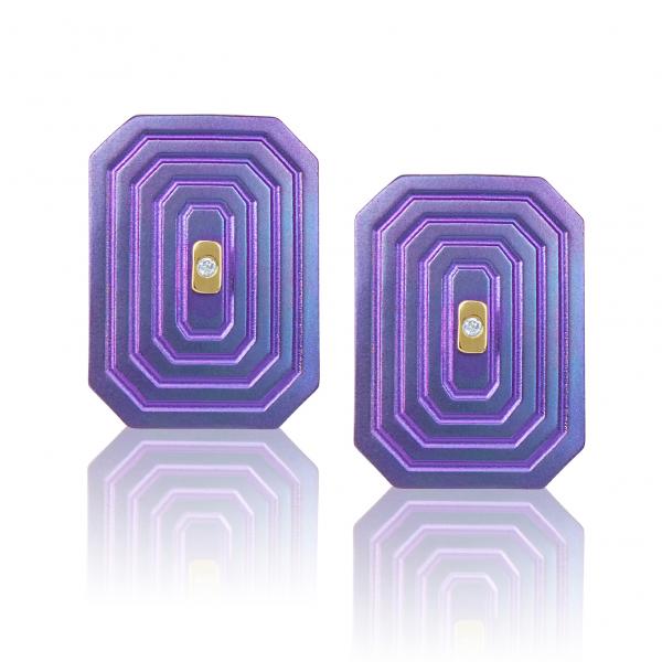 ARSENIS _ OCTAGON - 18K GOLD, TITANIUM AND DIAMOND EARRINGS _LM magenta