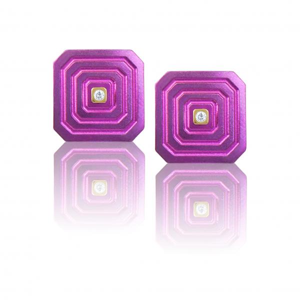 ARSENIS _ OCTAGON - 18K GOLD, TITANIUM AND DIAMOND EARRINGS _SM magenta