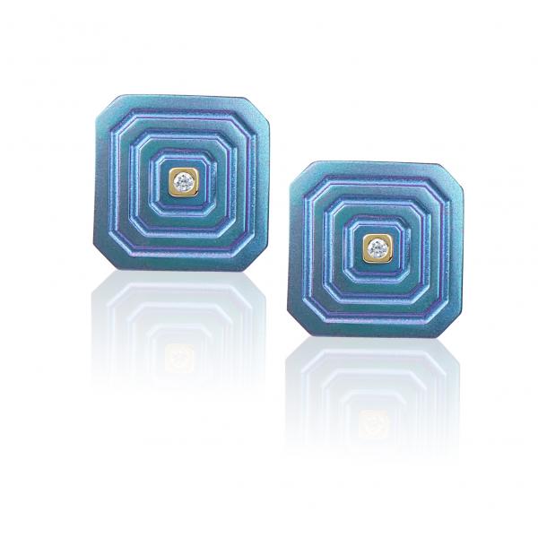ARSENIS _ OCTAGON - 18K GOLD, TITANIUM AND DIAMOND EARRINGS _SM blue