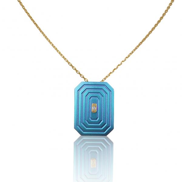 ARSENIS _ OCTAGON - 18K GOLD, TITANIUM AND DIAMOND PENDANT _LM blue