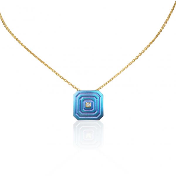 ARSENIS _ OCTAGON - 18K GOLD, TITANIUM AND DIAMOND PENDANT _SM blue