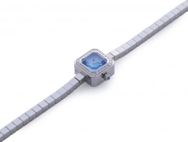Corum Sugar Cube Diamonds Set Bezel Steel & Steel Watch Blue Dial Chrono Vildiridis