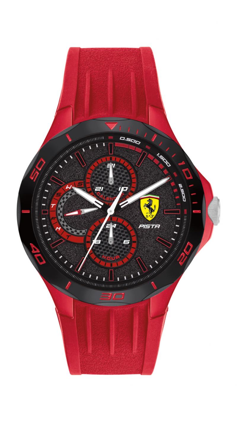 MULTIFUNCTIONAL RED PISTA WATCH WITH BLACK DIAL