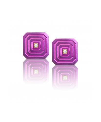ARSENIS _ OCTAGON - 18K GOLD, TITANIUM AND DIAMOND EARRINGS _SM magenta