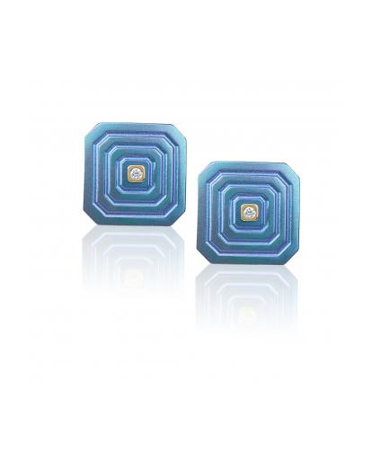 ARSENIS _ OCTAGON - 18K GOLD, TITANIUM AND DIAMOND EARRINGS _SM blue